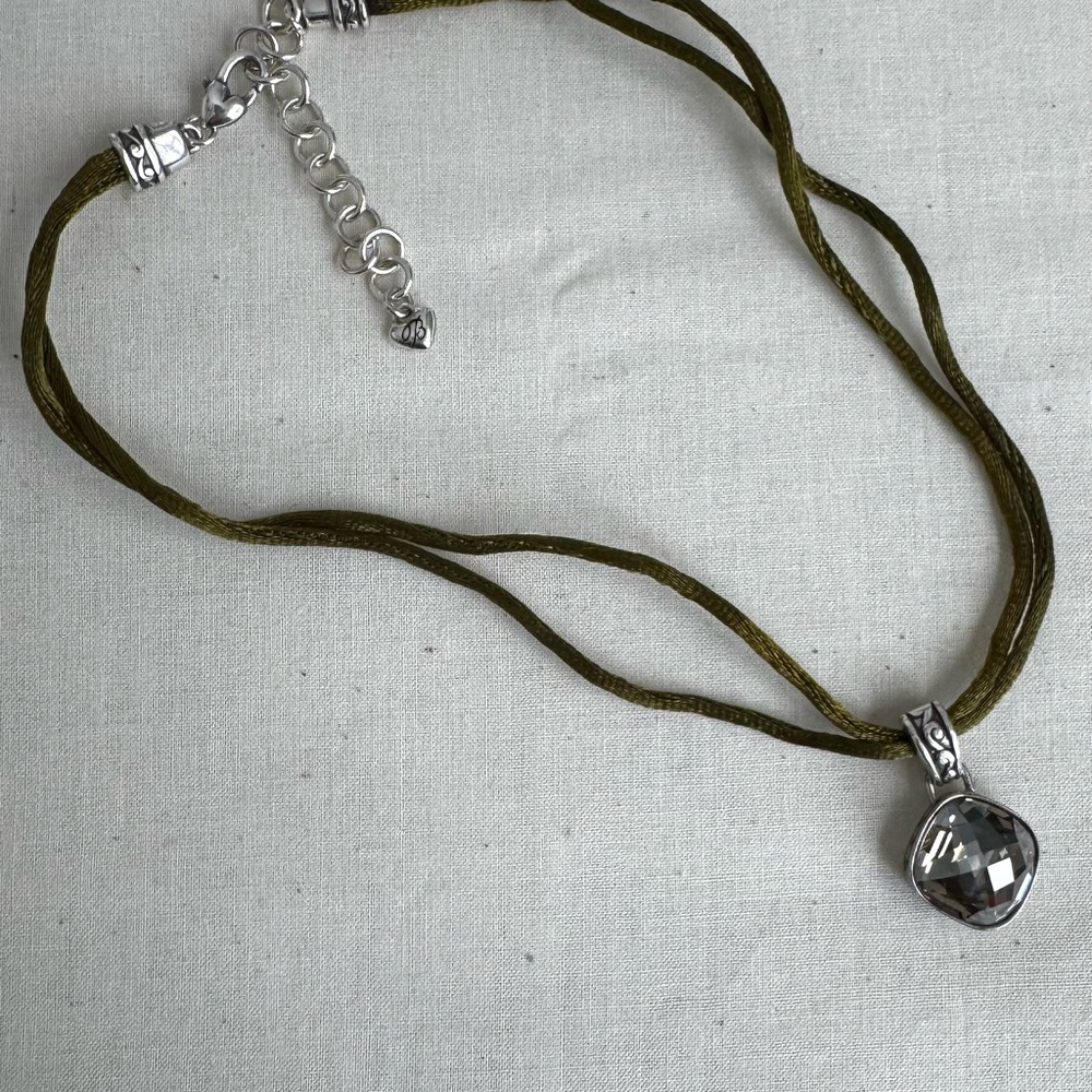 Brighton Silver Brown Crystal Pendant Necklace with Brown Cord